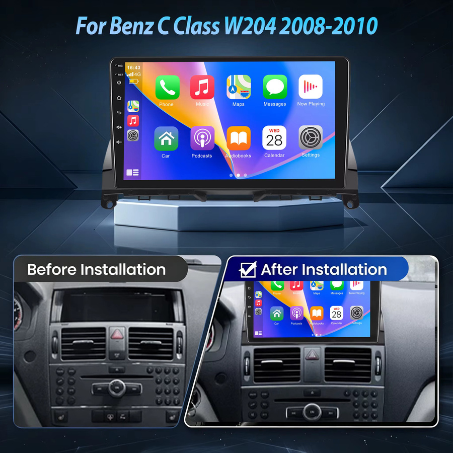 ESSGOO Android 15 Autoradio für Mercedes Benz C-Klasse W204 S204 (2008-2010) mit 9 Zoll IPS Touchscreen, kabelloses CarPlay, Android Auto, GPS, WiFi und Bluetooth in Schwarz - Bild 3