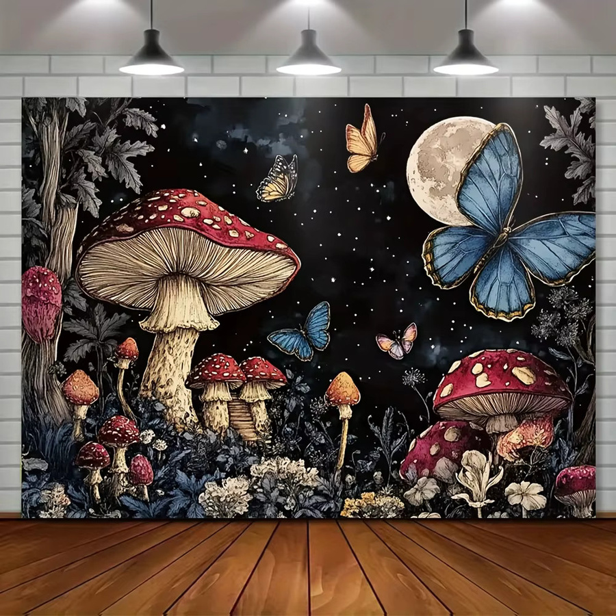 VIKAMA Wandteppich mit psychedelischem Blumen- und Pilzwaldmotiv in Multicolour, dekorativer Wandbehang im Boho-Stil, Breite: 60 cm, Höhe: 40 cm - Bild 3