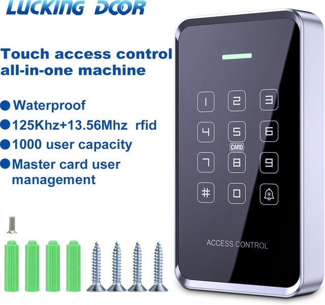 LUCKING DOOR RFID NFC Zugangskontroll-Tastatur in Schwarz mit Dual-Frequenz 125Khz und 13,56Mhz, Wasserdicht, Touchscreen und Hintergrundbeleuchtung für bis zu 1000 Benutzer - Bild 1