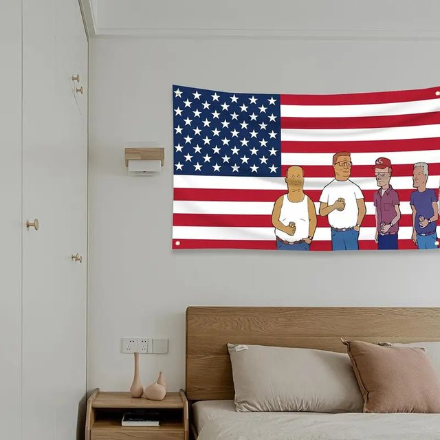 VIKAMA Wandteppich King of the Hill mit USA-Flagge, Cartoon-Motiv, Mehrfarbig, B: 60 cm, H: 40 cm - Bild 1