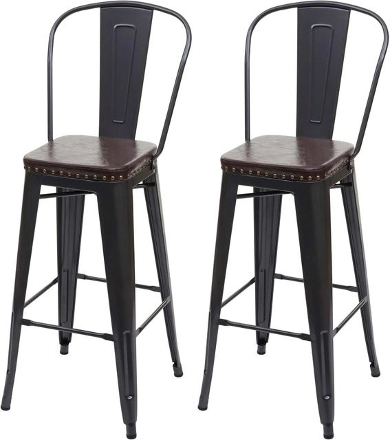 PROREGAL 2er-Set Barhocker im Industrial Design aus Metall und Kunstleder, Schwarz-Braun, Sitzhöhe: 77 cm - Bild 1
