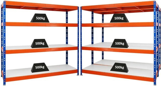 PROREGAL Rhino Schwerlastregal Set aus 3 Stück, Blau-Orange, B/H/T: 200 x 180 x 60 cm, mit 4 verstellbaren Melamin-Ebenen und 500 kg Fachlast - Bild 1