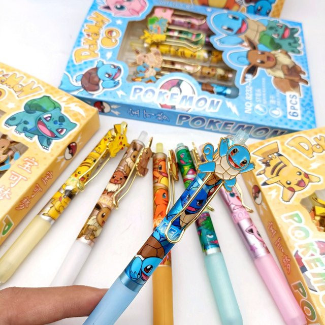 Bandai Pokemon Gel-Stifte Set mit Pikachu Motiv, 6 Stück, Mehrfarbig, Metall-Emaille-Design für Schule und Büro - Bild 1