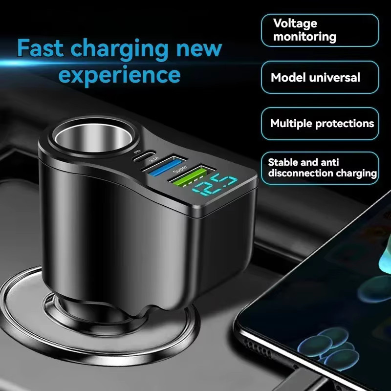 66 W Autoladegerät in Schwarz mit USB-C PD und zwei USB-Anschlüssen inklusive Batteriespannungserkennung - Bild 4