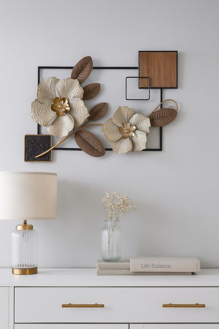 Moderne Wanddeko mit Blumenmotiv von möbel direkt online in Braun aus Metall und MDF, Breite: 71 cm, Höhe: 51 cm - Bild 1