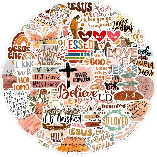 50 Stück Boho-Stil Jesus Christliche Religiöse Sprüche Aufkleber in Multicolour für Skateboard Koffer und Graffiti DIY-Bibel-Sticker - Bild 1
