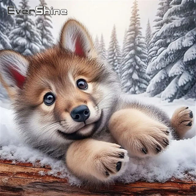 Evershine 5D DIY Diamond Painting Set Hund im Winter mit runden Steinen in Multicolour - Bild 1