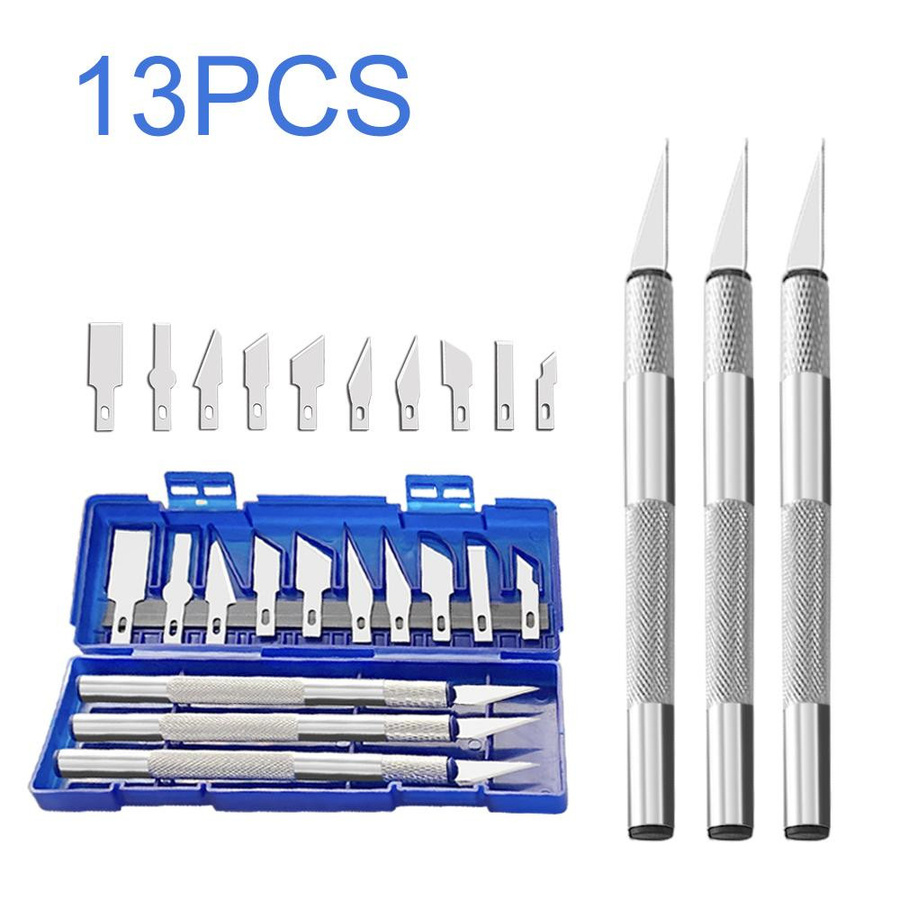 LeFavor 13-teiliges Präzisions-Schnitzmesser Set aus Edelstahl und Aluminiumlegierung in Silber für DIY-Reparaturen und Kunstsiegel-Schneidearbeiten - Bild 2
