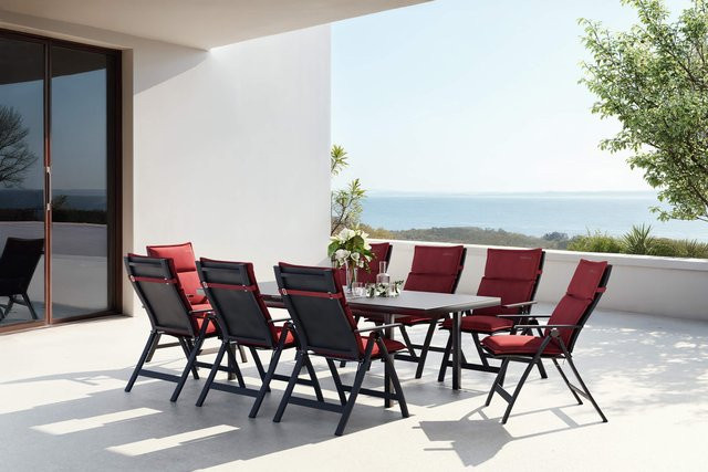 OUTFLEXX Lagos Garten-Essgruppe für 8 Personen aus Aluminium, Textilene und Glas in Anthrazit, ausziehbar mit wetterfesten Auflagen - Bild 1