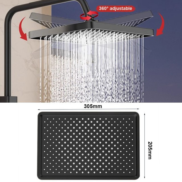 Regenduschkopf-Set mit 12 Zoll Durchmesser in Schwarz, Hochdruck-Duschkopf mit großem Panel und hohem Durchfluss für dein Badezimmer - Bild 1