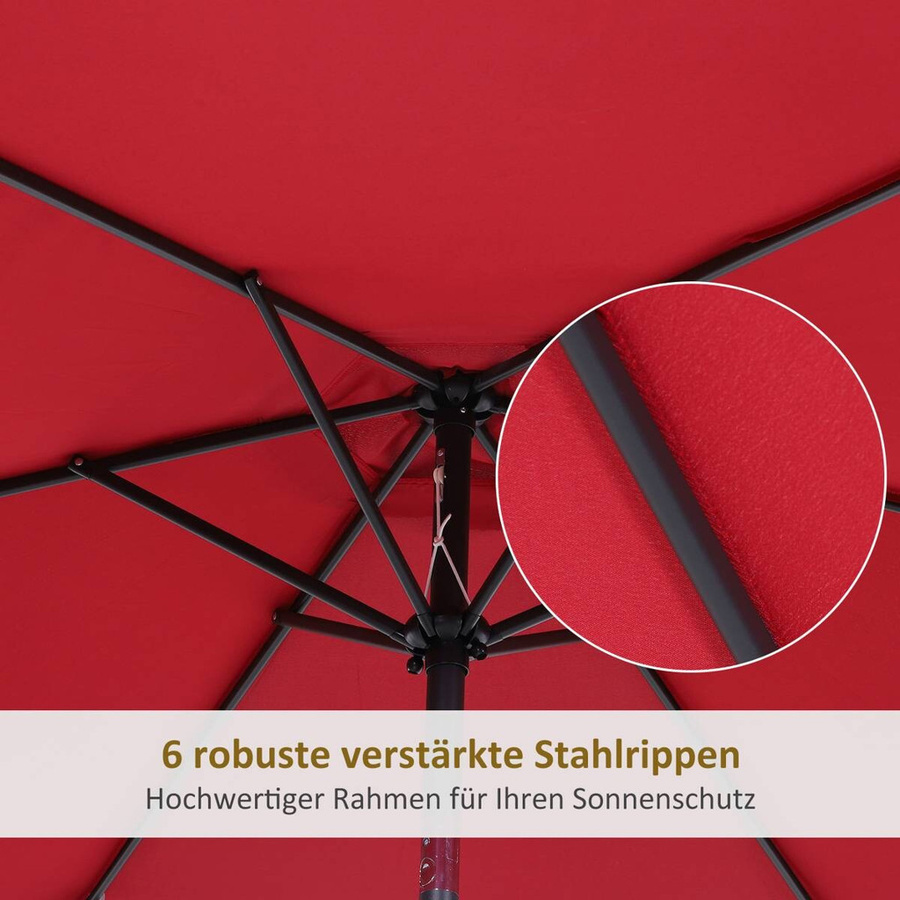 Outsunny Marktschirm Sonnenschirm aus Aluminium und Polyester in Rot, Höhe: 235 cm, Durchmesser: 260 cm - Bild 2
