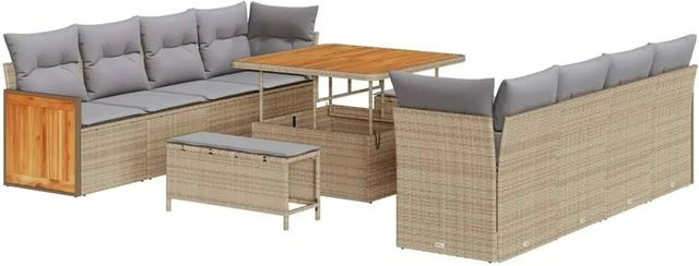 vidaXL Gartensofa-Set in U-Form mit 11-teiligem Polster-Set in Beige und Hellgrau, Poly-Rattan und pulverbeschichtetem Stahl mit Stauraumfunktion - Bild 1