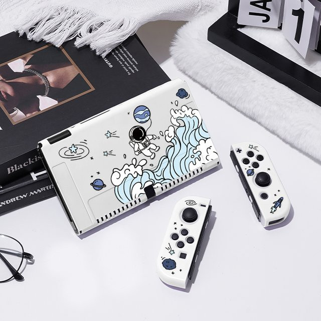 Astronauten-Schutzhülle für Nintendo Switch OLED, weiche TPU-Slim-Cover für Konsole und Joy-Con, Farbe: Weiß - Bild 1