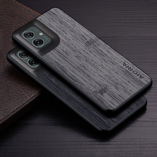 Luxus Handyhülle mit Bambus-Holzmuster aus Leder für Motorola Moto G55 und Moto G35 in Braun oder Blau - Bild 1