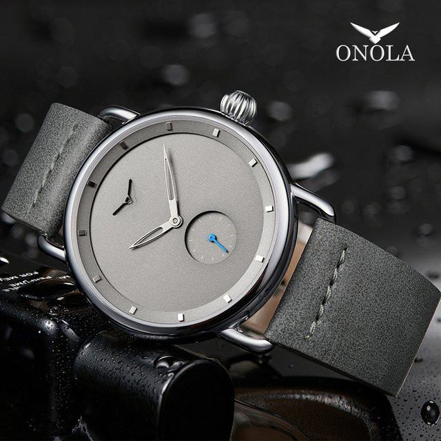 ONOLA Armbanduhr Quarz, Leder, Grau, Herren - Bild 1