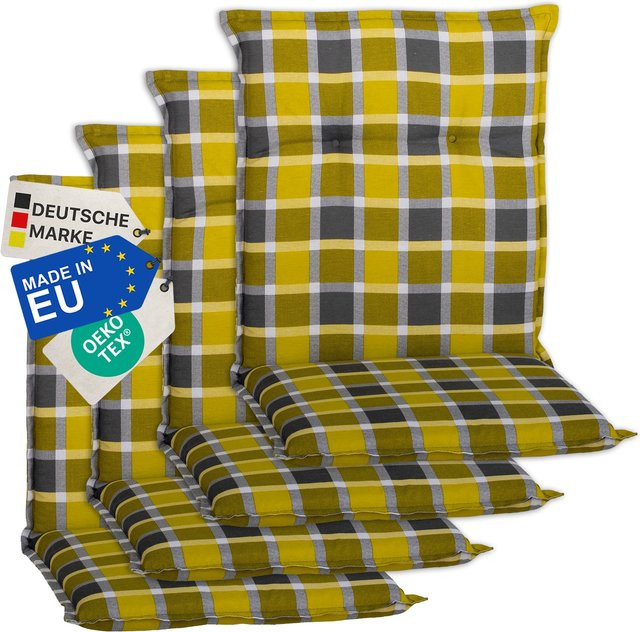 NYVI Gartenstuhl-Auflage Barcelona 4er Set Niedriglehnerauflage Karo Gelb Grau - Bild 1