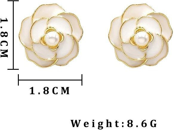 YIRAN Jewelry Ohrringe, Kamelie Blume, Emaille, Perle, Schwarz, Weiß, Damen - Bild 1