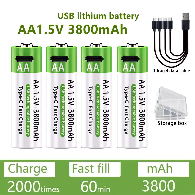 WHITECRANE USB-C Wiederaufladbare AA AAA Lithium Batterien mit 3000mAh Hochkapazität - Bild 2