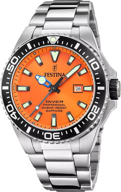 Festina Herrenuhr Diver, Quarz, Edelstahl, 45 mm, Saphirglas, 20 ATM - Bild 1