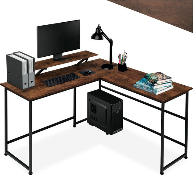 tectake Schreibtisch Melrose Industrial Style aus MDF-Platte und pulverbeschichtetem Stahl in Braun und Schwarz, B/T/H: 140 x 130 x 76,5 cm - Bild 1