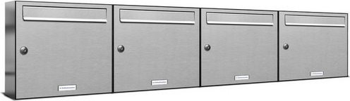 AL Briefkasten-System für 4 Parteien zur Aufputzmontage in Silber, B/H/T: 153,592 x 34,5 x 11,6 cm - Bild 1