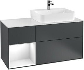 Villeroy & Boch Finion Waschtischunterschrank mit Abdeckplatte und Regal links in Weiß lackiert, Breite: 120 cm, Tiefe: 50,1 cm, Höhe: 50,1 cm - Bild 1