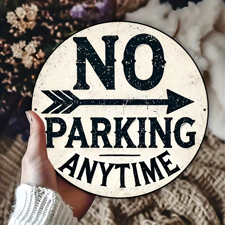 Potdemiel No Parking Anytime Vintage-Aluminiumschild rund, Farbe: Weiß, Durchmesser: 20,3 cm - Bild 5