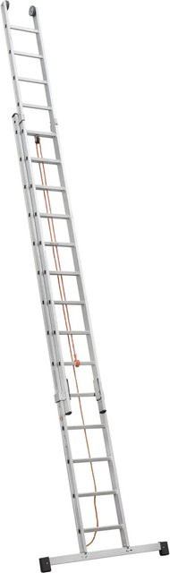 Iller Schiebeleiter in Industriequalität mit Seilzug und Traverse, 2x20 Sprossen, Farbe: Silber - Bild 1