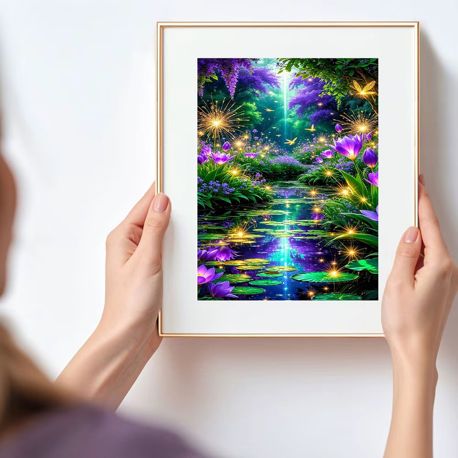 Huacan 5D-Diamantgemälde Waldfluss Landschaftsblume als Diamantmosaik zum Selbermachen in Mehrfarbig, B/H: 20 x 30 cm - Bild 3