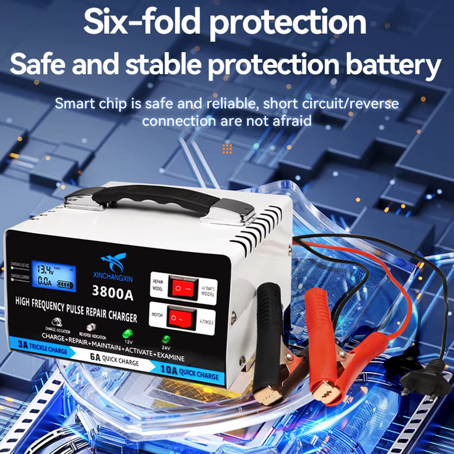 Automatisches Blei-Säure-Batterieladegerät für 12V und 24V mit Reparaturfunktion und EU-Stecker in Silber - Bild 4