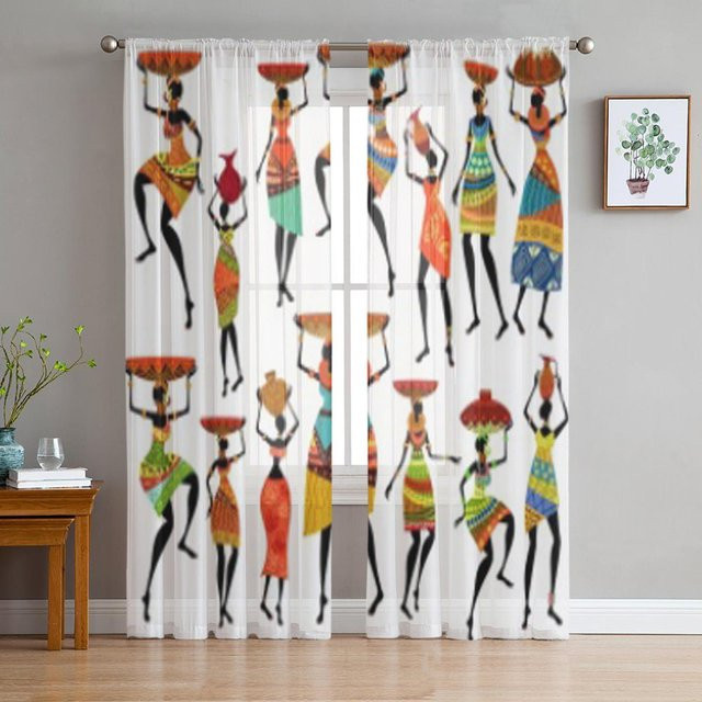 Super Six Transparenter Chiffon-Vorhang mit afrikanischen Frauen-Silhouetten in Weiß, Breite: 135 cm, Höhe: 114 cm - Bild 1
