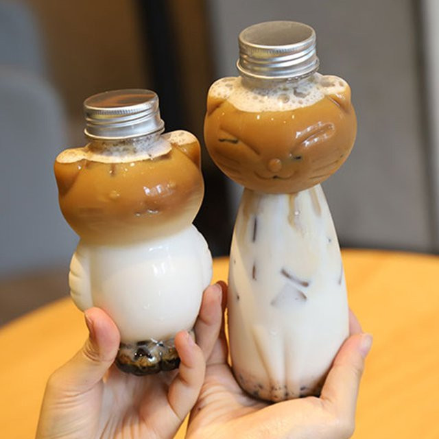Tragbare Katzenförmige Wasserflasche aus Kunststoff für Milchtee, Kaffee oder Saft, DIY Trinkbehälter - Bild 1
