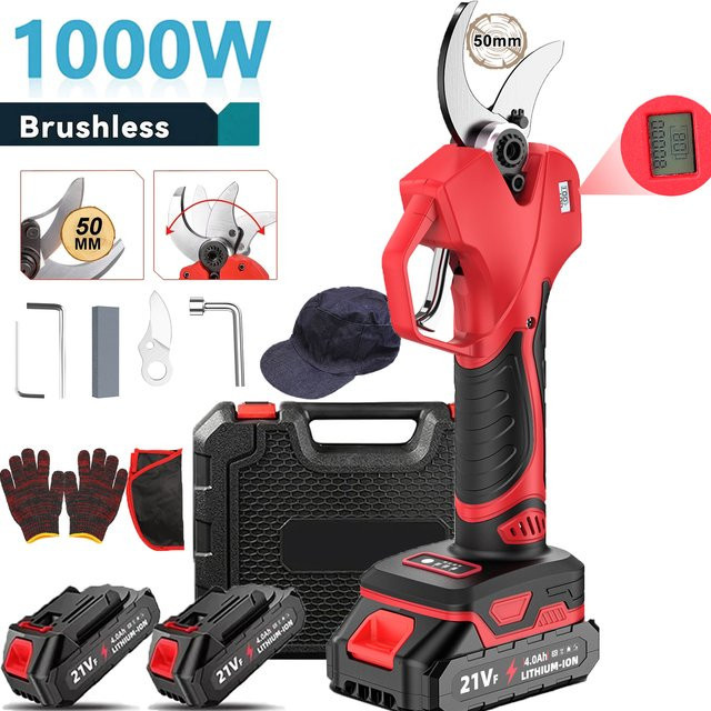 Bürstenlose elektrische Gartenschere mit 1000 W für Makita 21 V LXT Akku, Schneidwerkzeug für Obstbäume und Zweige bis 50 mm, Rot - Bild 1