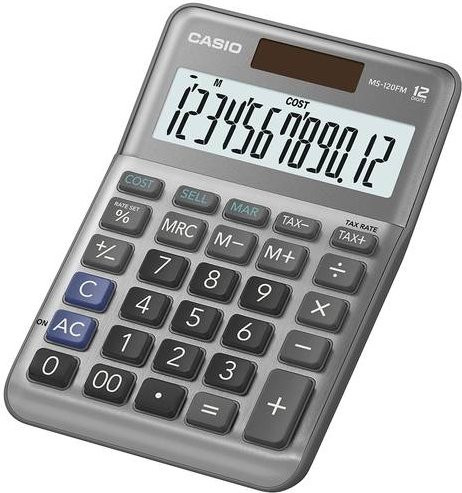 Casio Tischrechner MS-120FM, 12 Stellen, Grau/Silber, Batterie- und Solarbetrieb, B: 10,1 cm, H: 14,85 cm - Bild 1