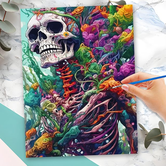 Momoart Malset für Erwachsene mit Skelett-Horror-Motiv als DIY-Malerei nach Zahlen auf Leinwand, mehrfarbiges Wandbild zur Heimdekoration - Bild 1