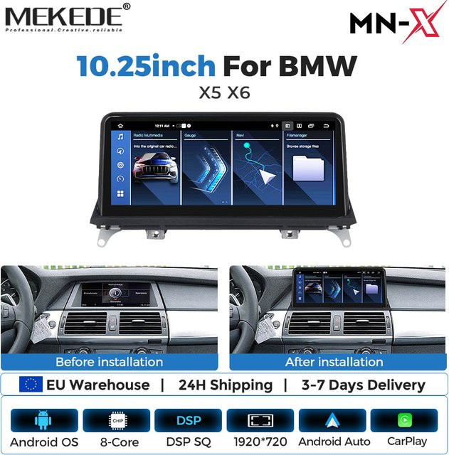 MEKEDE Android 14 Auto-Multimedia-Video-Player mit 128GB ROM für BMW X5 E70 X6 E71 (2008-2012) CCC CIC-System inklusive Carplay und Navigation, Schwarz - Bild 1