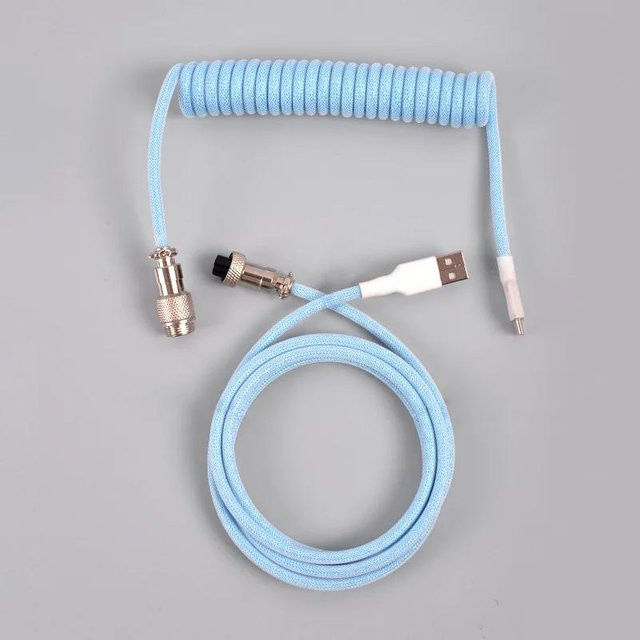 BC Electrical Appliances Aviator-Spiralkabel für mechanische Gaming-Tastaturen, Typ C, USB-Anschluss, Blau, Länge: 3 m - Bild 1