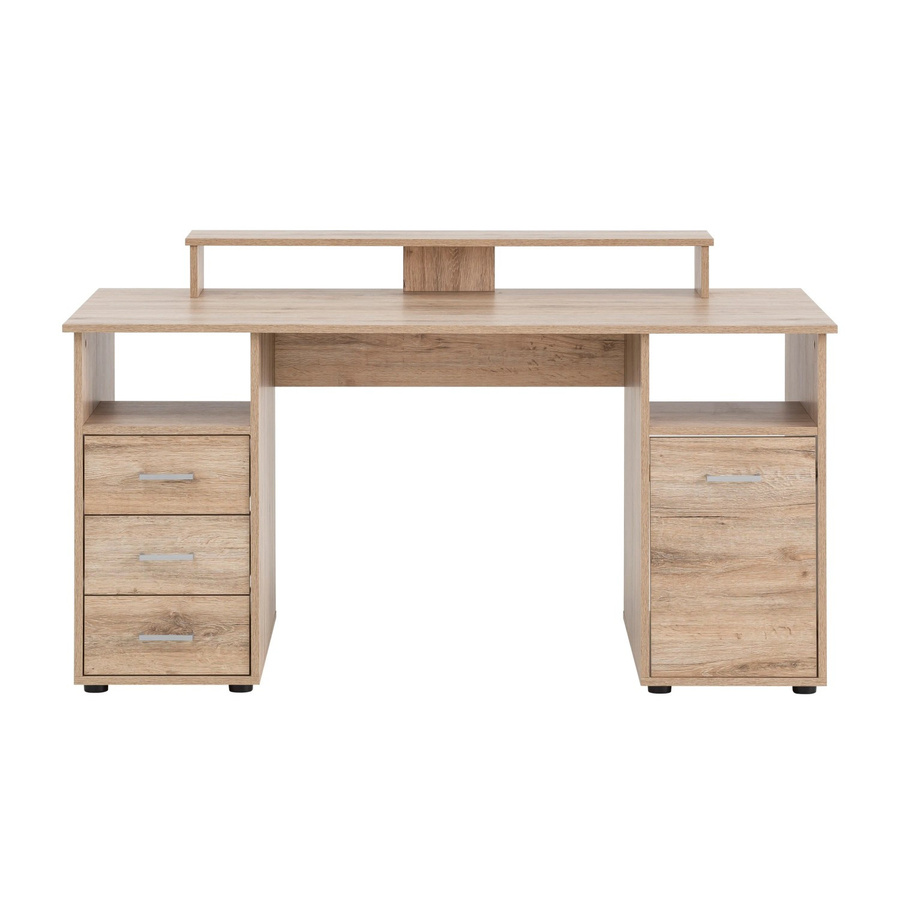 PROREGAL Schreibtisch Fox Large in Eiche mit 3 Schubladen, 2 offenen Fächern, 1 Fach mit Flügeltür und Monitorständer, H x B x T: 86 x 150 x 70 cm - Bild 2