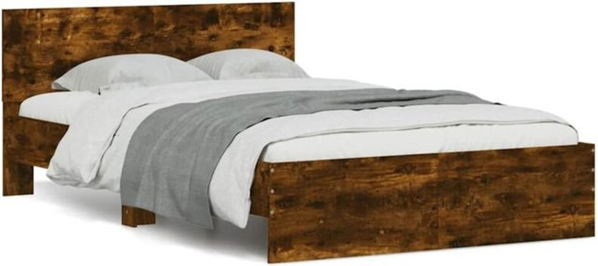 Vidaxl Bettgestell mit Kopfteil und LED-Beleuchtung in Räuchereiche Braun, B/T/H: 135 x 190 cm - Bild 1