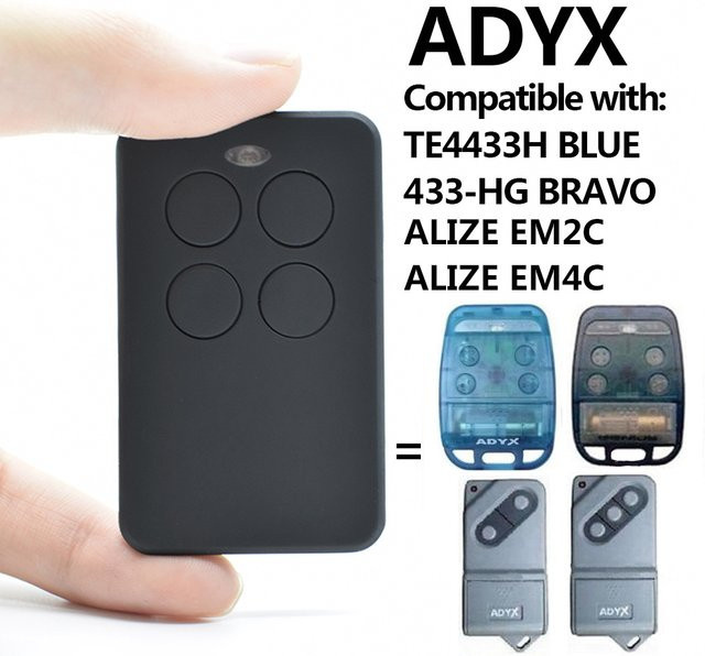 ADYX Garagentor-Fernbedienung TE4433H in Blau mit Rolling Code für 433 MHz und Tor-Schlüsselanhänger Alize EM2C - Bild 1