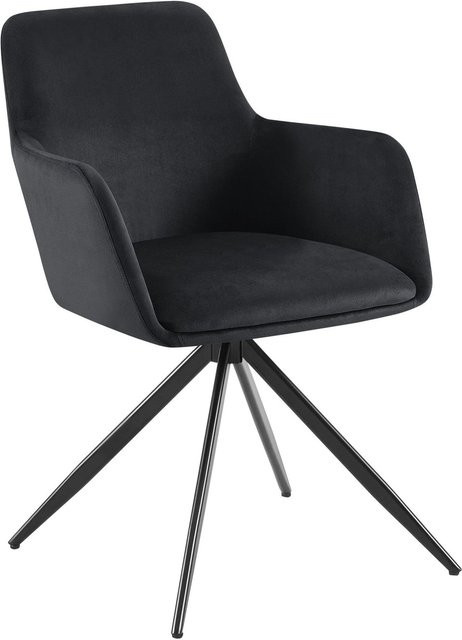 DELUKE Esszimmerstuhl PELON aus Samt in Schwarz mit Armlehnen, B/T/H: 56 x 62 x 81 cm - Bild 1