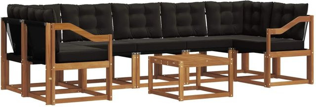 vidaXL Outdoor-Sofagarnitur 8-teilig aus Akazienholz mit Kissen in Schwarz und Natur - Bild 1