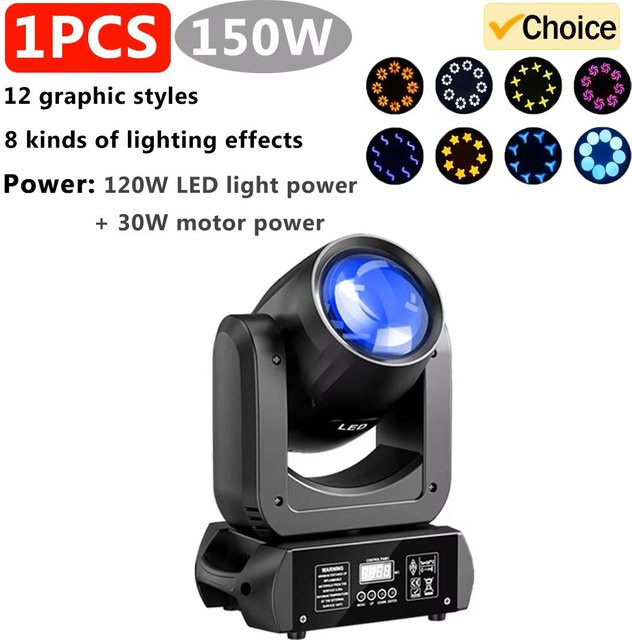 CHEGIT Professionelles DJ Party Bühnenlicht mit 150W Bewegungskopf, DMX512 und Schallaktivierung, Multicolour, Schwarz - Bild 1
