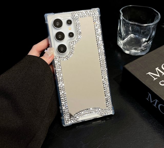 Glitzer Diamant Handyhülle für Samsung Galaxy Note20 S22 S23 S24 S25 Ultra Plus S24FE in Silber mit Make-up Spiegel und Anti-Drop Schutz - Bild 1