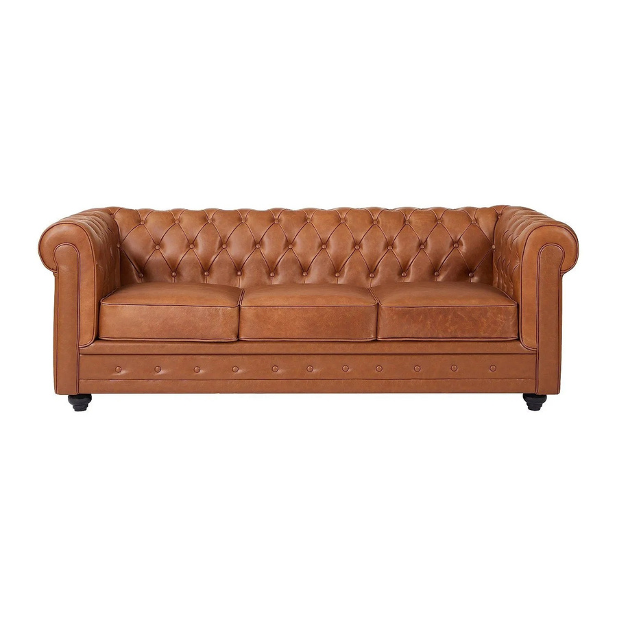 Vente-unique Chesterfield Sofa aus Rindsleder in Kamel mit einer Breite von 205 cm - Bild 2