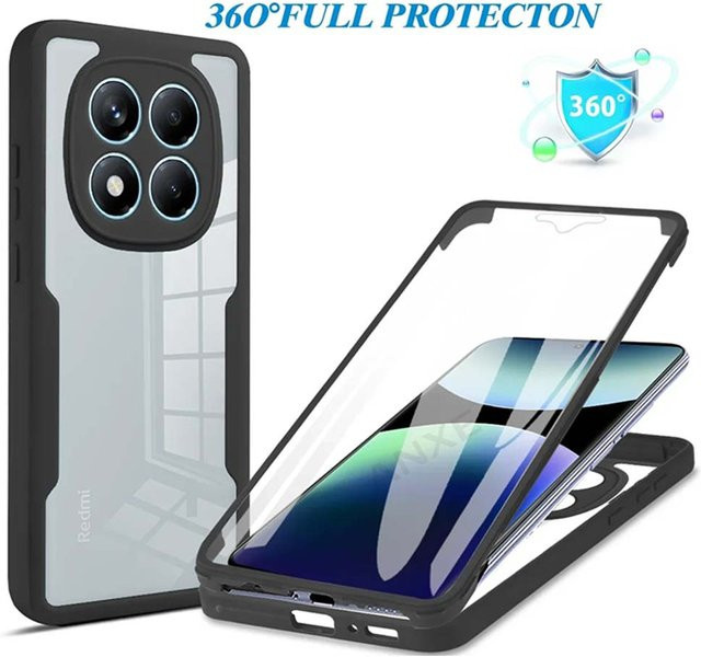 Xiaomi Schutzhülle mit 360 Grad Vollabdeckung und Displayschutz für Redmi Note 14 Pro Plus, Redmi Note 14 4G/5G, A3 und 14C in Schwarz - Bild 1