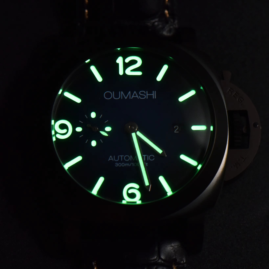 OUMASHI Armbanduhr, Automatik, Edelstahlgehäuse, 44 mm, Lederarmband, Herren - Bild 2