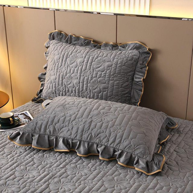 WTEMPO Kissenbezug Set aus Flanell und Baumwollkristallvlies, 2 Stück, Grau, B: 48 cm, L: 74 cm - Bild 1