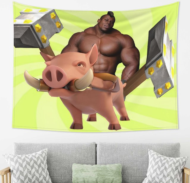 VIKAMA Wandteppich Modifizierter Wildschwein-Ritter Lustiger Wandbehang Stammeskonflikt Parodie Multicolour - Bild 1