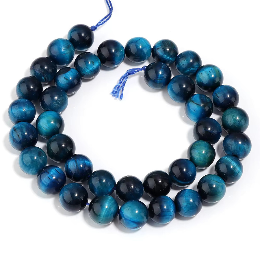 lingsai Natursteinperlen Blaues Tigerauge, Runde Perlen, Unisex - Bild 3